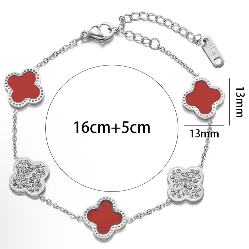 Red Clover Stainless Steel White Gold Plated Bracelet 7” + Extender